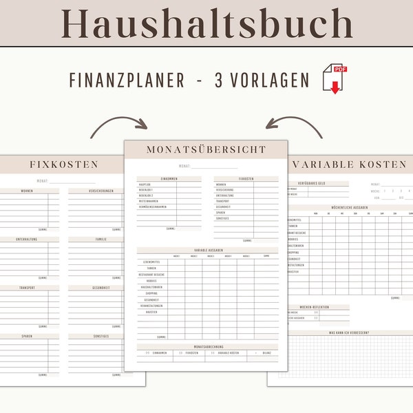 Haushaltsbuch monatlich Finanzplaner | Budget Planner Sheet Ausdrucken PDF | Spartracker Vorlage Haushaltsplan persönliches Geld Management