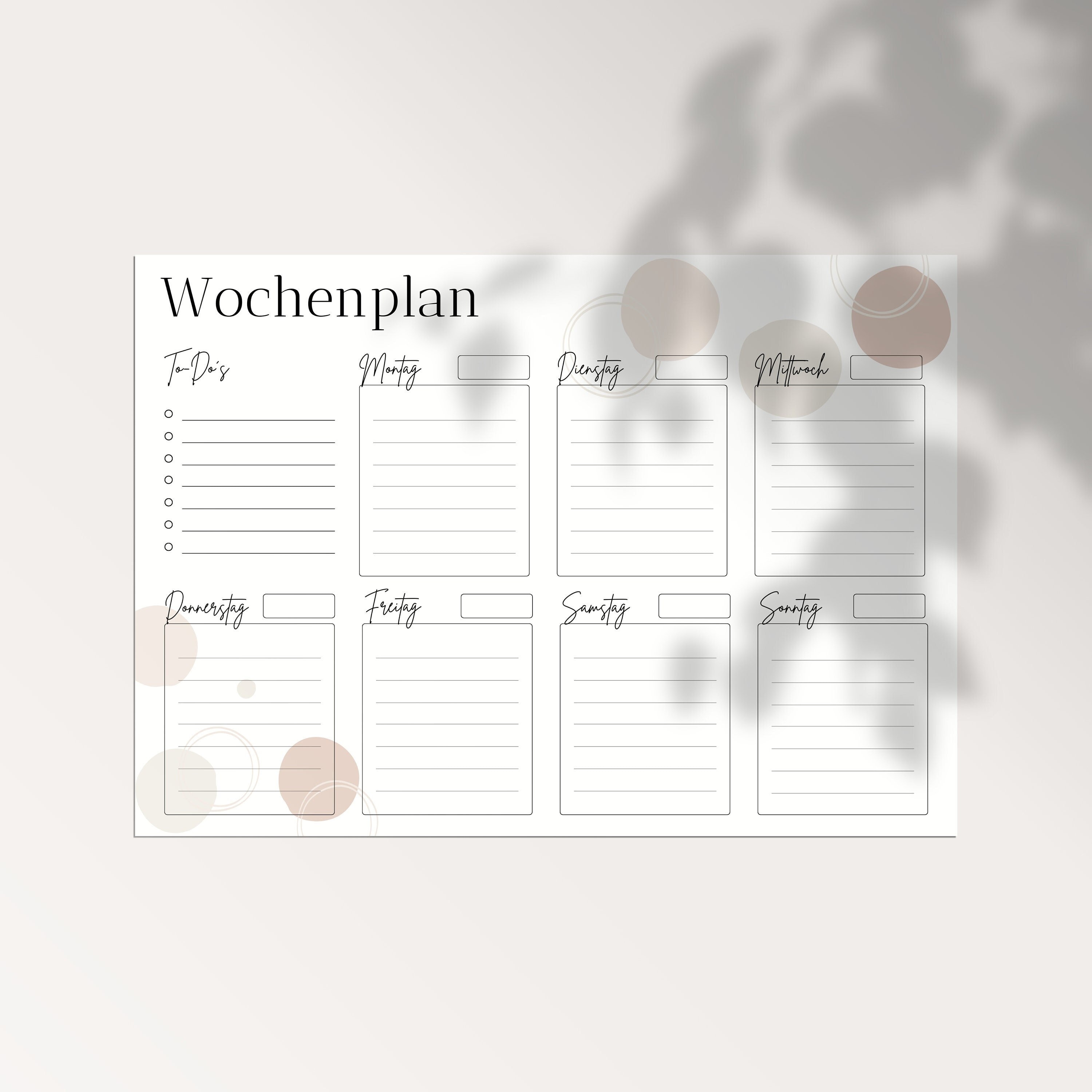 Wochenplaner zum Ausdrucken undatierte Vorlage | Wochenplan mit To Do