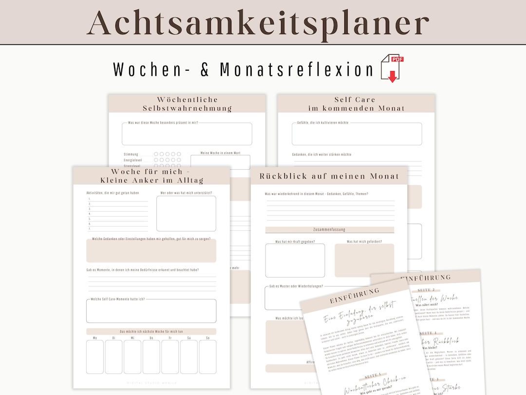 Printable Self Care Journal – Weekly & Monthly Reflection | Mindfulness ...