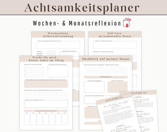 Printable Self Care Journal – Weekly & Monthly Reflection | Mindfulness Diary | Self-Care Planner | Mental Health Template PDF