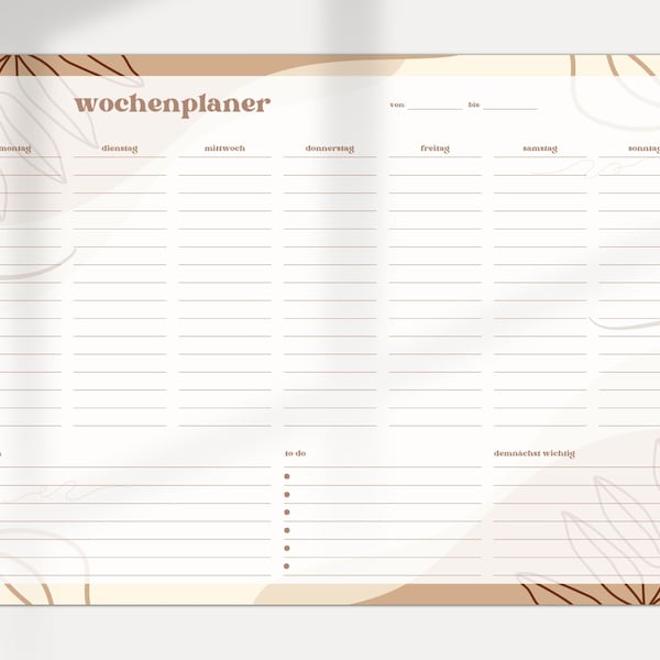 Weekly planner DIN A3 and A4 | To-do list for family in German 2023 | digital DOWNLOAD PDF | soft earth tones botanical boho | minimal