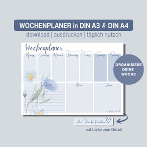 Wochenplaner DIN A3 und A4 | Home Office | To-Do Liste | digitaler DOWNLOAD | Schreibtischunterlage | sanftes aquarell Wildblume | deutsch