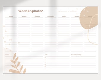 Wochenplaner DIN A3 und A4 | To-Do Liste für Familie auf deutsch 2023 | digital DOWNLOAD PDF | sanfte Erdtöne botanical boho | minimal