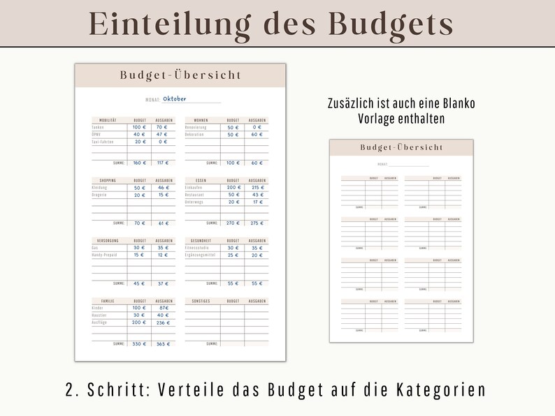 Utskrivbar månadsbudget A4 | Budgetplanerare Hushållsbok Finansiell planerare för nybörjare | Mall för översikt över utgiftsspårning bild 3