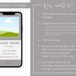 Digitale Visitenkarte Canva Vorlage auf deutsch DIY moderne Business Card editierbar sofortiger DOWNLOAD professionelles Marketing Bild 2