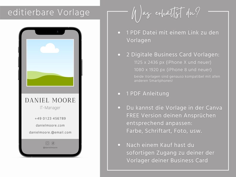 Digitale Visitenkarte Canva Vorlage auf deutsch DIY moderne Business Card editierbar sofortiger DOWNLOAD professionelles Marketing Bild 2