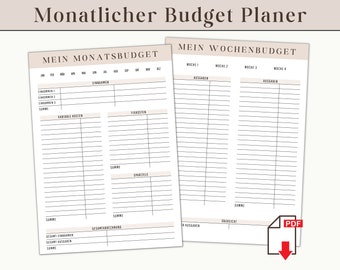 Budget Planer A4 Deutsch digitaler Download | Finanz Planer Set Ausdrucken PDF | Spartracker Vorlage Haushaltsbuch monatlich Budget Sheet