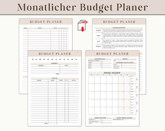 Budget Planer A4 digitaler Download Kakeibo | Finanz Planer Set Ausdrucken PDF | Spartracker Vorlage Haushaltsbuch monatlich Budget Sheet