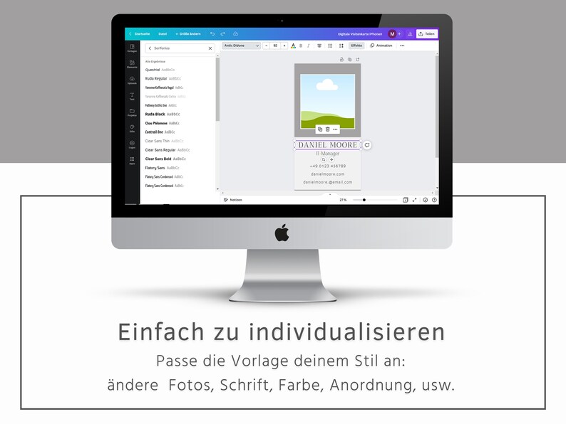 Digitale Visitenkarte Canva Vorlage auf deutsch DIY moderne Business Card editierbar sofortiger DOWNLOAD professionelles Marketing Bild 5