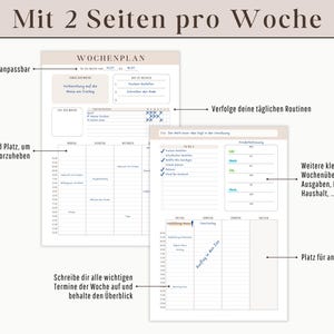 Plan semanal PDF para imprimir | Resumen semanal sin fecha como planificador para carpetas de anillas | Semana en 2 páginas como DESCARGA digital imagen 5
