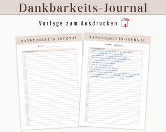 Gratitude Journal to print as a planner insert German | 30 days gratitude mental health journal diary | Self-care template