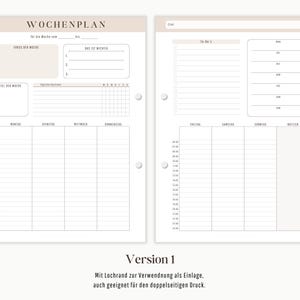Plan semanal PDF para imprimir | Resumen semanal sin fecha como planificador para carpetas de anillas | Semana en 2 páginas como DESCARGA digital imagen 3