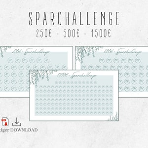 Sparchallenge A6 as a digital DOWNLOAD budget book set | Eucalyptus | Envelope Method Sparbinder Zipper Cash Stuffing | German small change