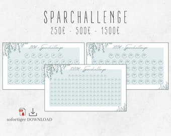 Sparchallenge A6 als digitaler DOWNLOAD Budgetbuch Set | Eukalyptus | Umschlagmethode Sparbinder Zipper Cash Stuffing | deutsch Kleingeld