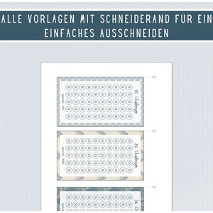 May include: Three printable 1 euro, 2 euro, and 5 euro challenge grids with a light blue and white polka dot pattern. The grids are labeled "1&euro; Challenge", "2&euro; Challenge", and "5&euro; Challenge".