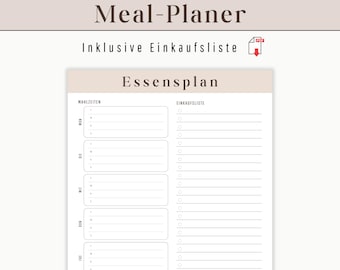 Weekly meal planner with shopping list to print | 7 day meal planner German menu planner family | meal plan organization kitchen