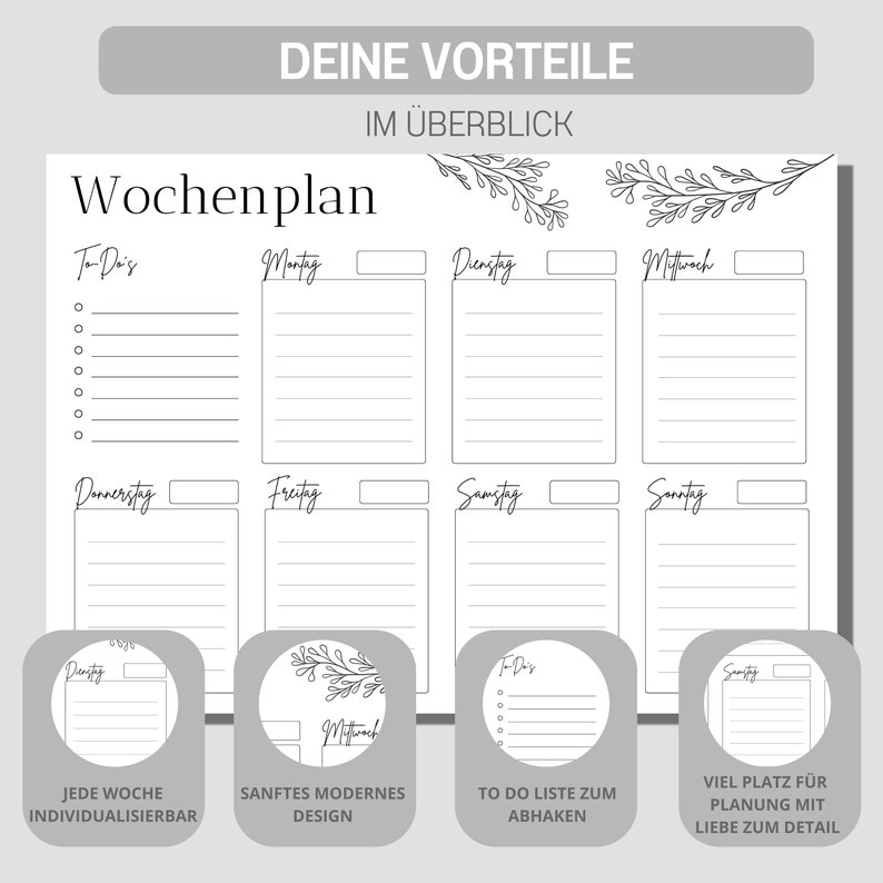 Wochenplaner DIN A3 und A4 | digital DOWNLOAD | Home Office | To-Do ...