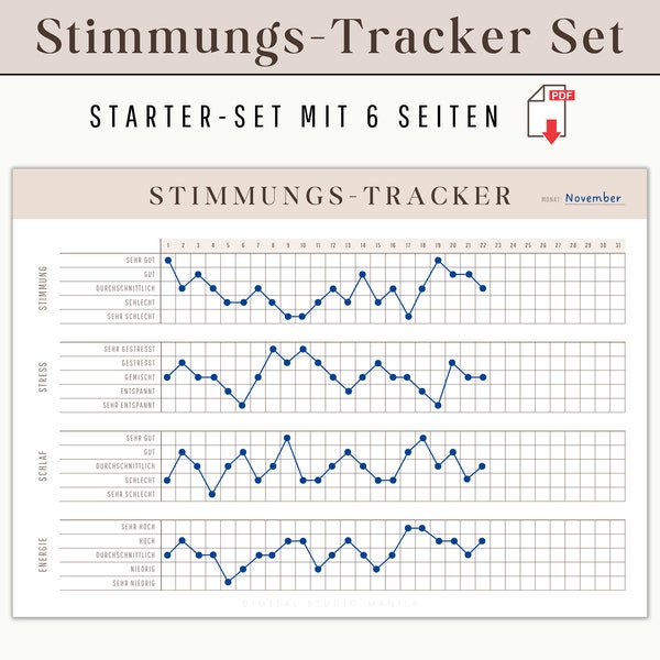 Stimmungstagebuch Mood Tracker deutsch Stimmungskalender | Depression Routineplaner Reflektion Journal | monatliche Vorlage zum Ausdrucken