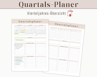 Quarterly Planner Undated Calendar Overview to Print | Printable Planner Insert 3 Month Goal Tracker | 90 Day Quarterly Planner