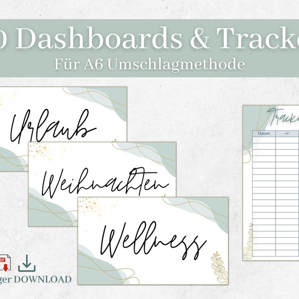 Dashboard Budget A6 | Deckblätter A6 Cash Stuffing deutsch | digitaler DOWNLOAD | Umschlagmethode zum Sparen | Budgetplaner | Blanko Vorlage