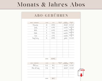 Subscription Fee Tracker | Subscription Tracker Insert Budget Planner German | Monthly Annual Subscription Overview for Budget Binder | Goodnotes Template