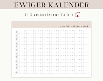 Perpetual calendar | Undated annual overview as digital download for printing A4 A3 A2 A1 A0 (PDF) | Annual calendar as wall calendar