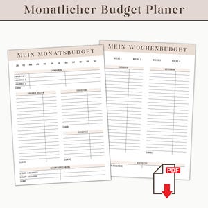 Budget Planer A4 Deutsch digitaler Download | Finanz Planer Set Ausdrucken PDF | Spartracker Vorlage Haushaltsbuch monatlich Budget Sheet