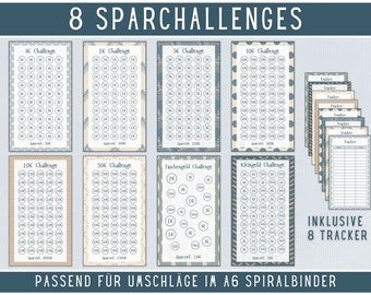 Spar Challenge Budgetbuch minimalistisch Boho Muster | digitaler DOWNLOAD | Sparbinder A6 Zipper Budgeting Methode Set | deutsch Kleingeld