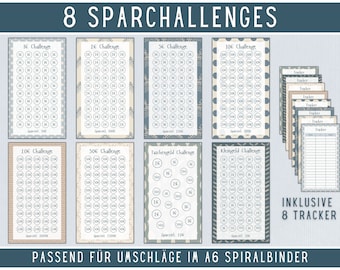 Spar Challenge Budget Book Minimalist Boho Pattern | DIGITAL DOWNLOAD | Sparbinder A6 Zipper Budgeting Method Set | German small change