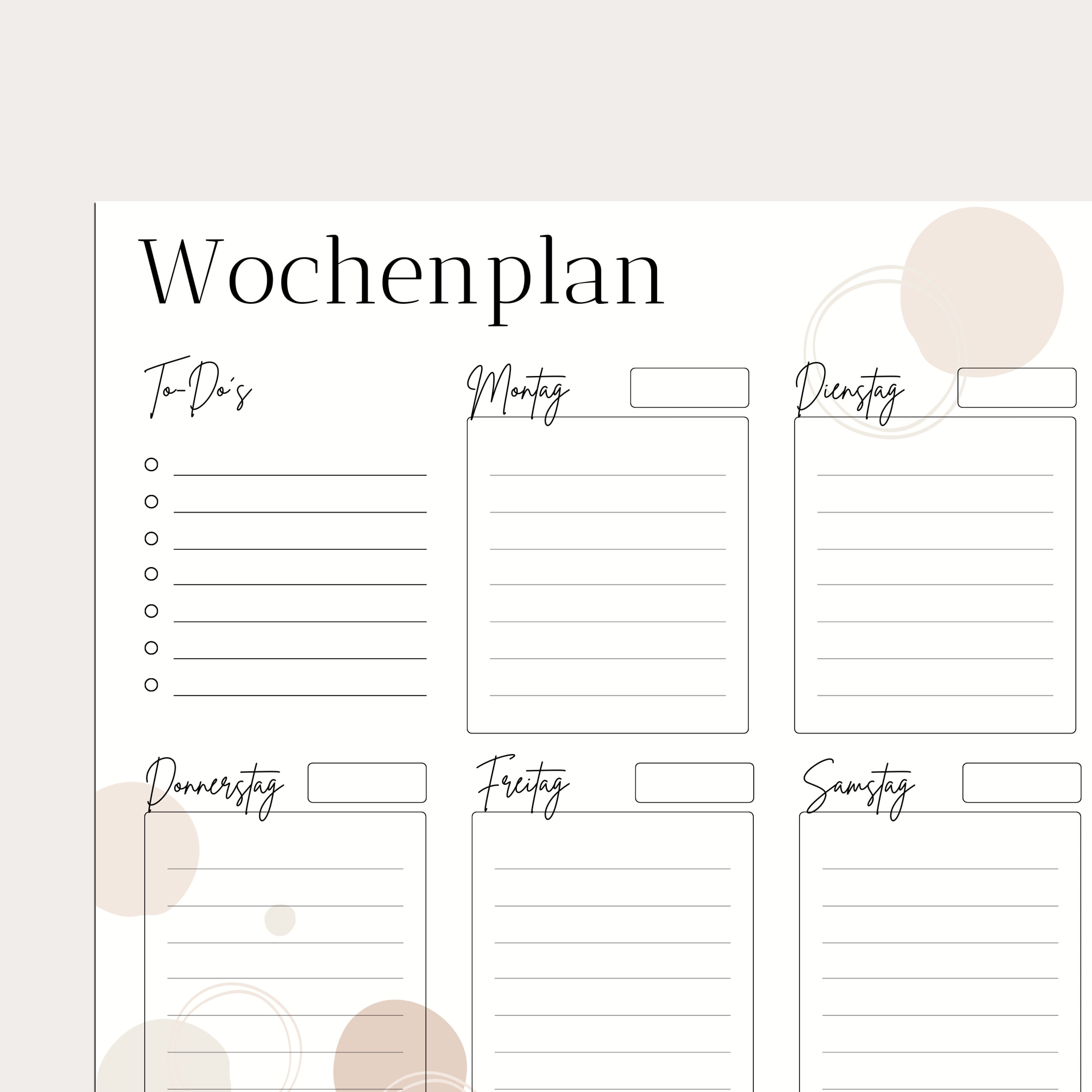 Wochenplaner zum Ausdrucken undatierte Vorlage | Wochenplan mit To Do