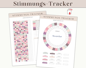 Mood Tracker Set | Monthly Mood Tracker (German) | Mood Diary with Monthly and Yearly Overview | Daily Bullet Journal for Self-Care