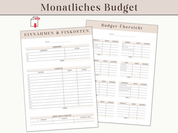 Monatliches Budget zum Ausdrucken A4 | Budget Planner Set Haushaltsbuch Finanz Planer für Beginner | Ausgaben Tracker Übersicht Vorlage