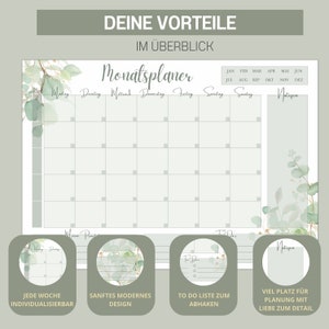 Monatsplaner DIN A3 und A4 To-Do Liste Prioritäten digitaler DOWNLOAD Monatsplan Wochenplan Monatskalender silbergrün Eukalyptus Bild 5