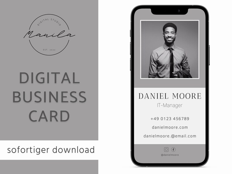 Digitale Visitenkarte Canva Vorlage auf deutsch DIY moderne Business Card editierbar sofortiger DOWNLOAD professionelles Marketing Bild 1