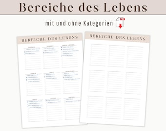 Vision Board for 9 areas of life as a goal planner to print | Goal Planner German goal planner for personal development goals