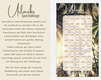 Urlaubs Challenge für Cash Stuffing A6 | Sparchallenge Set mit Sparzielen deutsch | digitaler DOWNLOAD | Budgeting Planer im Monatsbudget