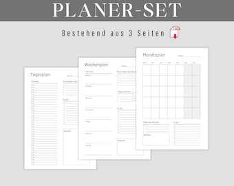 Daily planner, weekly planner, monthly planner as digital download for printing | Planner set with to-do list in German | Daily plan, monthly overview