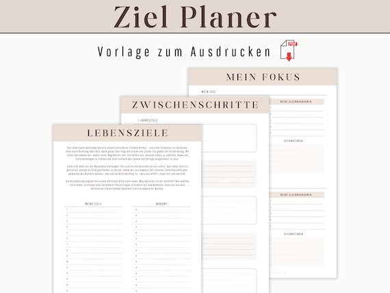 Lebensziel Planer für die Zukunft zum Ausdrucken | Goal Planner für Manifestieren von Zielen und Lebens Vision als Tracker | Erfolgsjournal