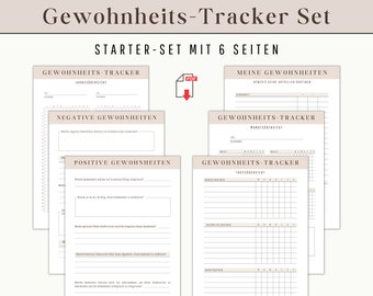 Rutinas del conjunto inicial de Habit Tracker | Conjunto de seguimiento de hábitos Impresión alemana | Hábitos Mensual Diario Anual Resoluciones Metas