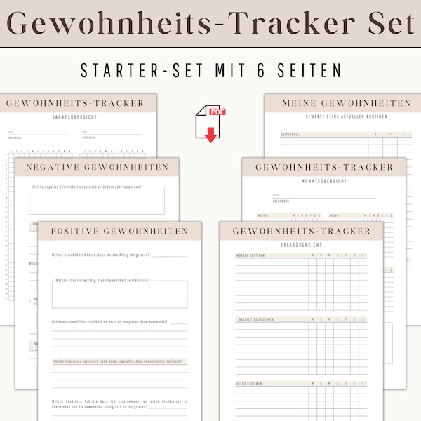 Gewoonte Tracker Starterset Routines | Gewoonte Tracker Set Duitse print | Gewoonten Maandelijks Dagelijks Jaarlijks Resoluties Doelen