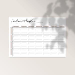 May include: A printable weekly family planner with a simple design. The planner has a section for each day of the week: Monday, Tuesday, Wednesday, Thursday, Friday, Saturday, and Sunday. The planner has space for writing in appointments, activities, and other tasks.