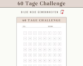 60 Tage Challenge Habit Tracker zum Ausdrucken | 60 day challenge deutsch | monatlich Routinen & Gewohnheit Selfcare Journal Selbstfürsorge