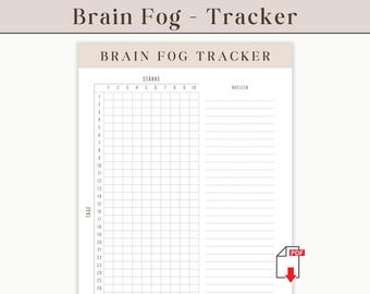 Brain Fog Tracker Printable | Monthly Template with Daily Rating and Notes | Printable Mental Health Tracker A4 | Digital Download