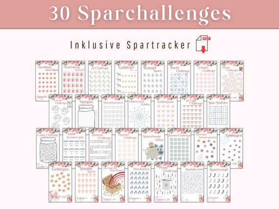 Sparchallenge Set A6 deutsch als digitaler DOWNLOAD Budgetbuch Set | Sparspiele Sparbinder Cash Stuffing | Budget Planer Kleingeld