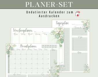 Monthly planner, weekly planner, daily planner as digital DOWNLOAD | Undated planner set to print with to-do list in German | Family planner