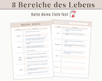 Vision Board for 8 areas of life as a goal planner to print | Goal Planner German goal planner for personal development goals