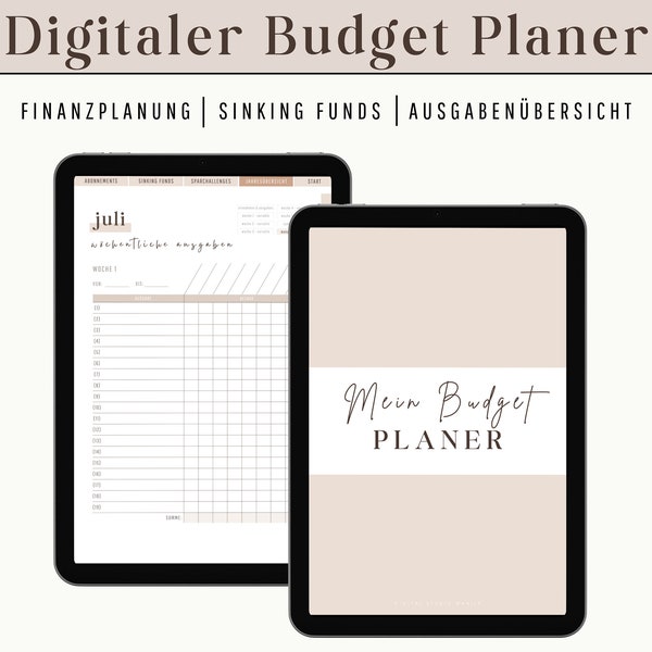 Planificateur budgétaire numérique Planificateur financier mensuel allemand Modèle GoodNotes Planificateur budgétaire définissant la tablette comme livre budgétaire pour iPad