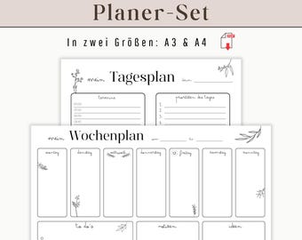 Wochenplaner und Tagesplaner zum Ausdrucken in DIN A3 und A4 | Wochenübersicht mit To-Do Liste deutsch digitaler DOWNLOAD | Kalender Einlage