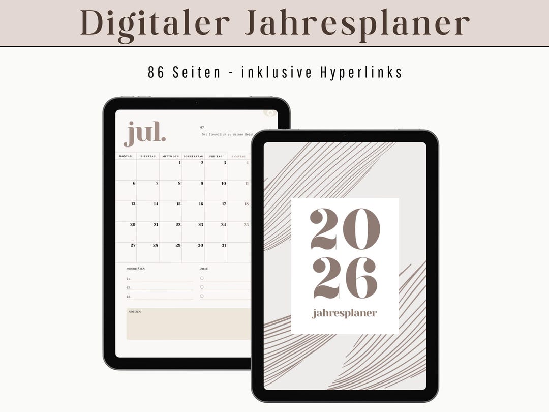 Digitaler Jahresplaner 2026 | Wochen und Monatsplaner 2026 | Für Tablet