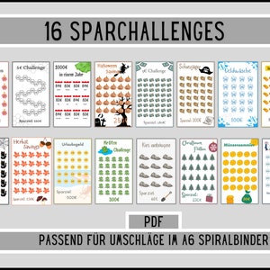 16 savings challenges suitable for budget book | DIGITAL DOWNLOAD | Sparbinder A6 Zipper Budgeting Method in Set | german | loose change |